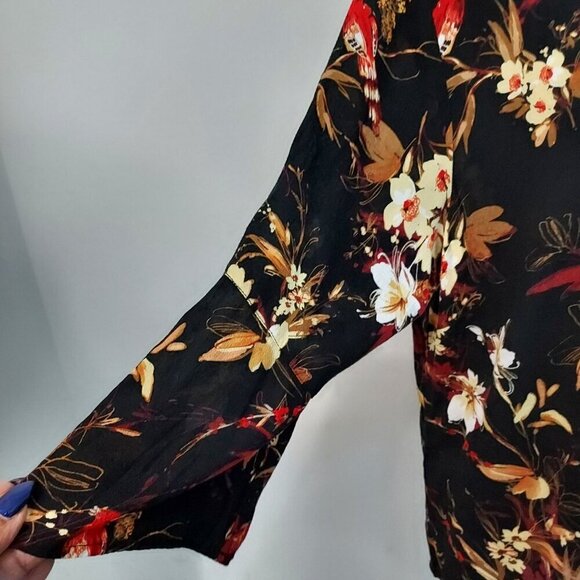 J Jill Black/Red Foliage 3/4 Sleeve Top Size Large - Picture 5 of 9